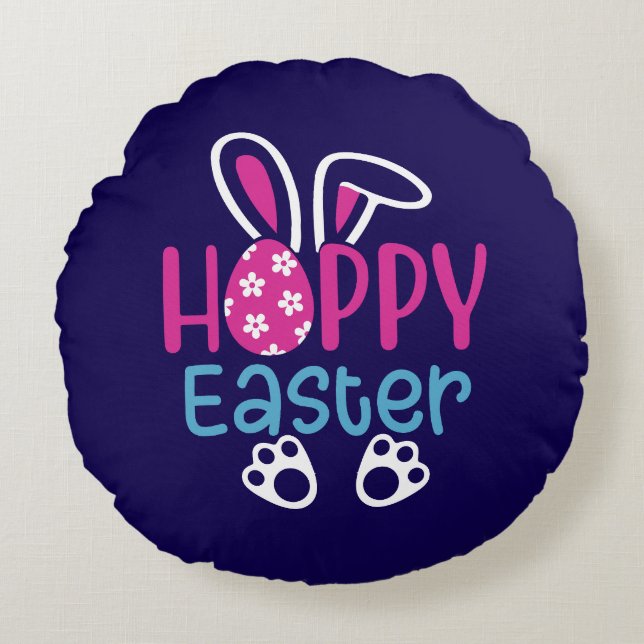 Happy Easter Bunny Egg Cute Spring Design Round Cushion (Front)