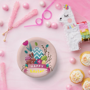 Happy Easter bunny, egg design  Paper Plate