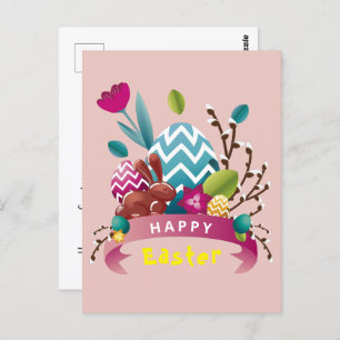 Happy Easter bunny, egg design  Postcard