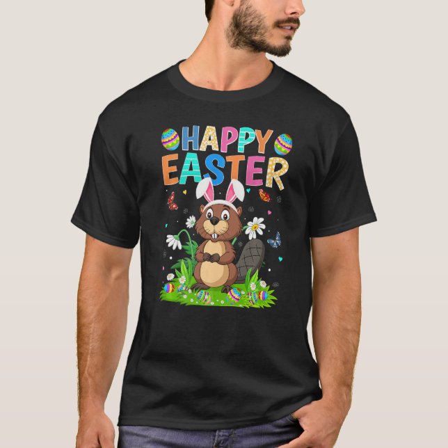 Happy Easter Bunny Egg Funny Beaver Easter Sunday T-Shirt (Front)