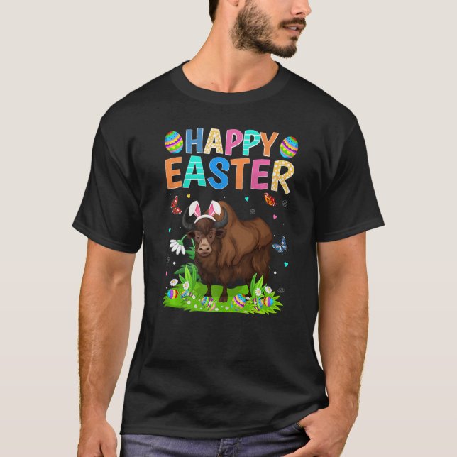 Happy Easter Bunny Egg Funny Bison Easter Sunday  T-Shirt (Front)