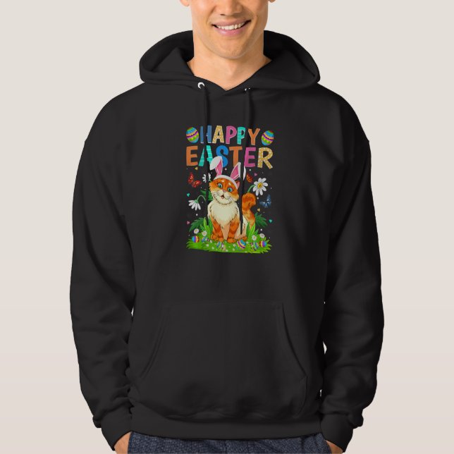Happy Easter Bunny Egg Funny Cat Easter Sunday Hoodie (Front)