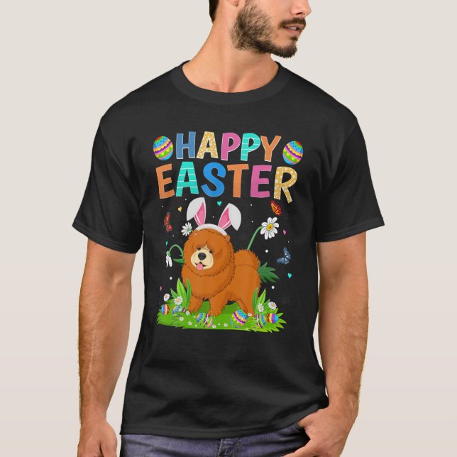 Happy Easter Bunny Egg Funny Chow Chow Dog Easter T-Shirt (Front)