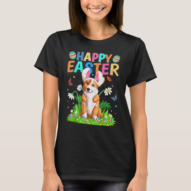 Happy Easter Bunny Egg Funny Corgi Dog Easter Sund T-Shirt (Front)