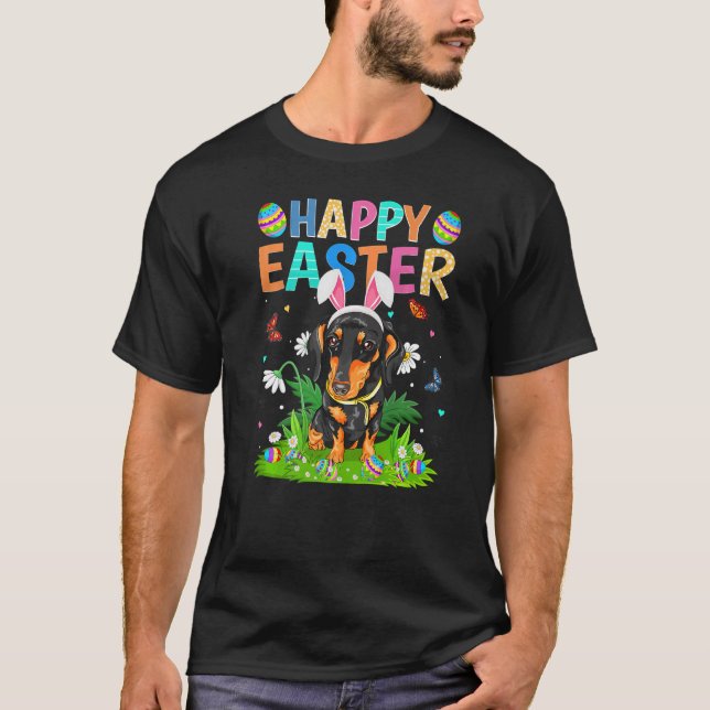 Happy Easter Bunny Egg Funny Dachshund Dog Easter  T-Shirt (Front)