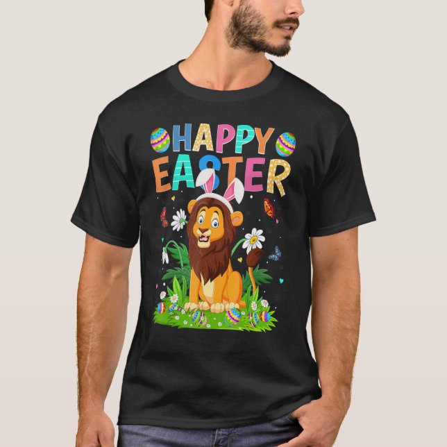 Happy Easter Bunny Egg Funny Lion Easter Sunday T-Shirt (Front)