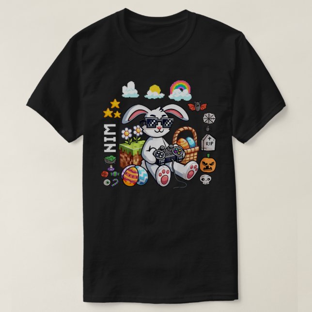 Happy Easter Bunny Egg Gamer Halloween Gaming T-Shirt (Design Front)