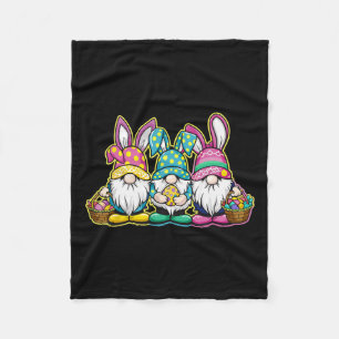 Happy Easter Bunny Egg Hunting And Bysket Gnome Ea Fleece Blanket