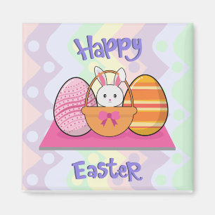 Happy Easter Bunny Eggs Basket Cute Easter  Magnet