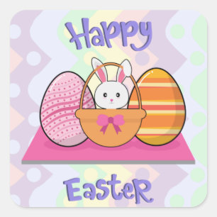 Happy Easter Bunny Eggs Basket Cute Easter  Square Sticker
