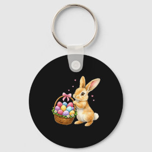 Happy easter bunny eggs basket cute rabbit men key ring