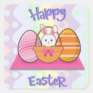 Happy Easter Bunny Eggs Basket  Square Sticker