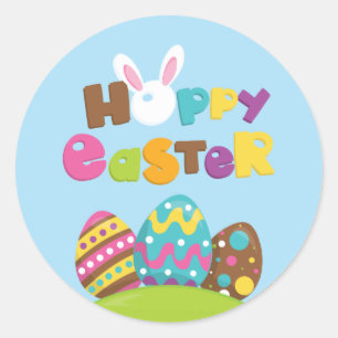 Happy Easter Bunny Eggs Classic Round Sticker