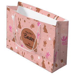 Happy Easter Bunny Eggs Floral Custom Name Large Gift Bag