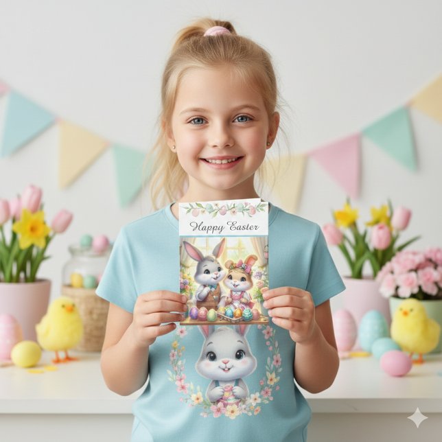 Happy Easter Bunny & Eggs Greeting  Holiday Card (Creator Uploaded)