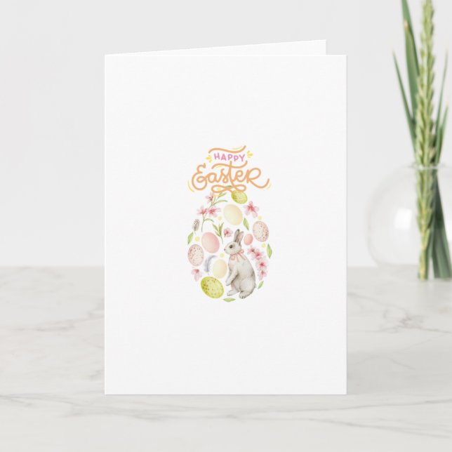 Happy Easter Bunny & Eggs Holiday Card (Front)