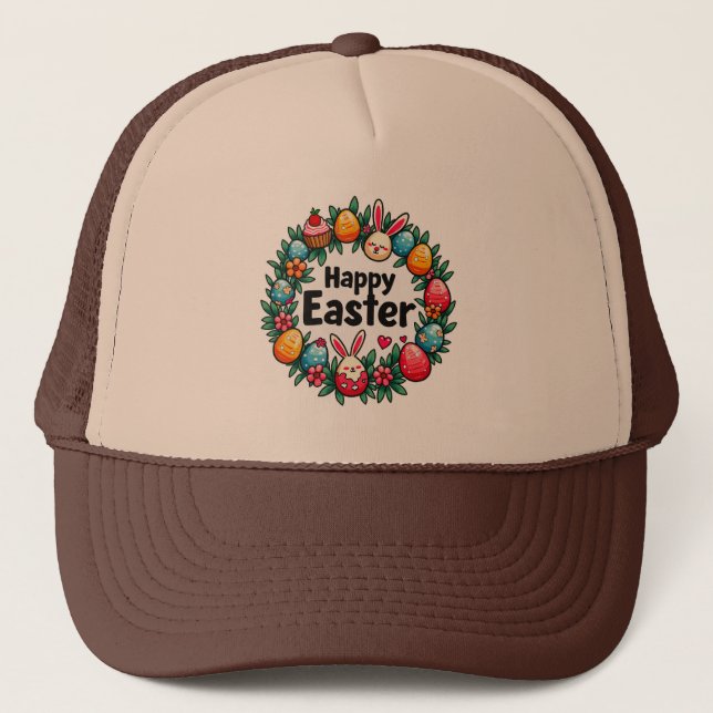 Happy Easter – Bunny & Eggs Illustration boné Trucker Hat (Front)