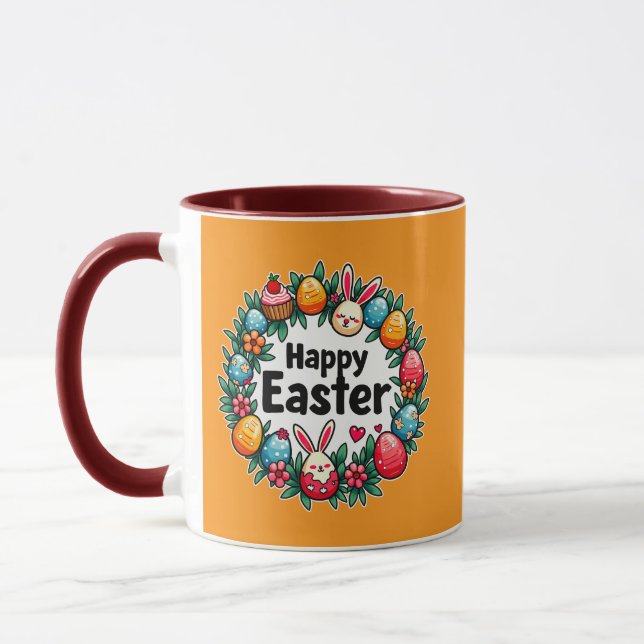 Happy Easter – Bunny & Eggs Illustration caneca Mug (Left)