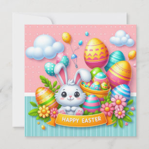 Happy Easter - Bunny Eggs in Pastel Colours Holiday Card