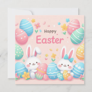 Happy Easter - Bunny Eggs in Pastel Colours Holiday Card