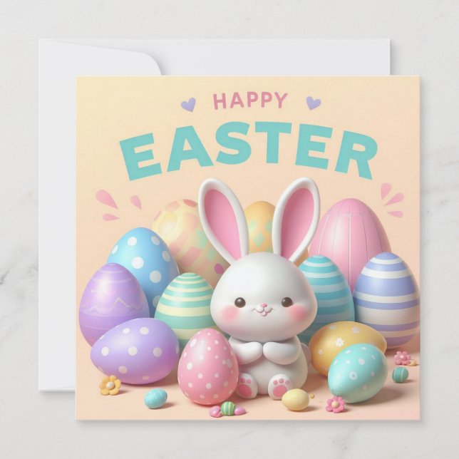 Happy Easter - Bunny Eggs in Pastel Colours Holiday Card (Front)
