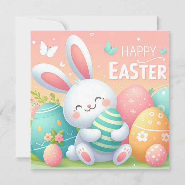 Happy Easter - Bunny Eggs in Pastel Colours Holiday Card (Front)