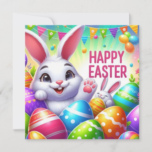 Happy Easter - Bunny Eggs in Pastel Colours Holiday Card (Front)