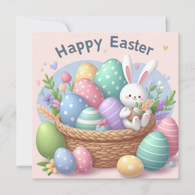 Happy Easter - Bunny Eggs in Pastel Colours Holiday Card (Front)