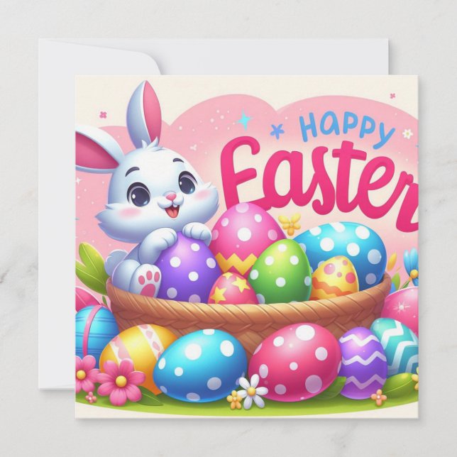 Happy Easter - Bunny Eggs in Pastel Colours Holiday Card (Front)