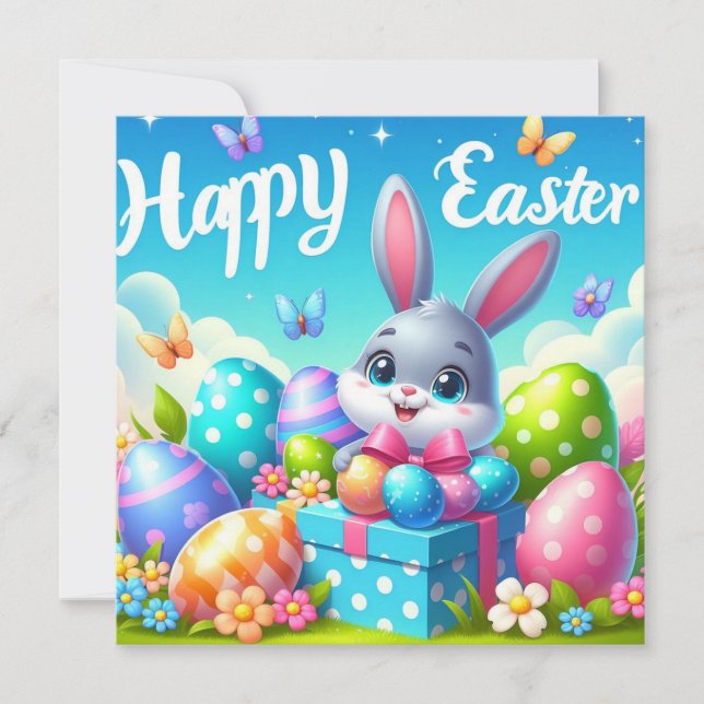 Happy Easter - Bunny Eggs in Pastel Colours Holiday Card (Front)