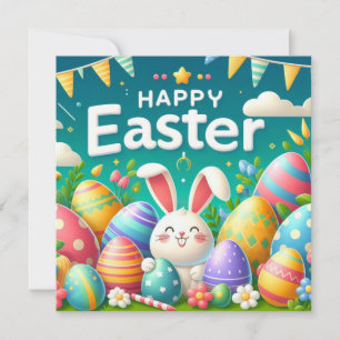Happy Easter - Bunny Eggs in Pastel Colours Holiday Card