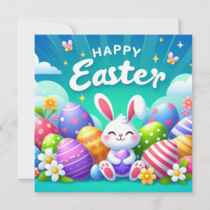 Happy Easter - Bunny Eggs in Pastel Colours Holiday Card