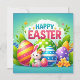 Happy Easter - Bunny Eggs in Pastel Colours Holiday Card