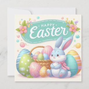 Happy Easter - Bunny Eggs in Pastel Colours Holiday Card