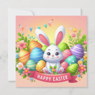 Happy Easter - Bunny Eggs in Pastel Colours Holiday Card