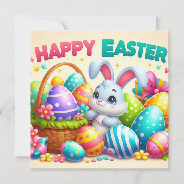 Happy Easter - Bunny Eggs in Pastel Colours Holiday Card (Front)