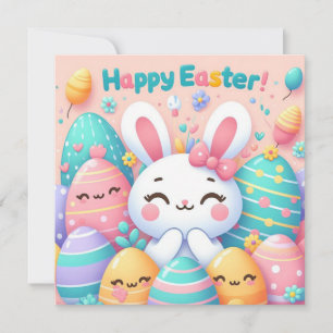 Happy Easter - Bunny Eggs in Pastel Colours Holiday Card