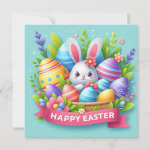 Happy Easter - Bunny Eggs in Pastel Colours Holiday Card