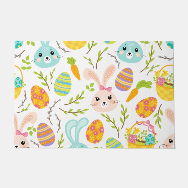 Happy Easter Bunny Eggs, Spring Pattern Gift Doormat (Front)