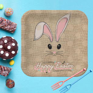 Happy Easter Bunny Face Neutral Polka Dots Paper Plate
