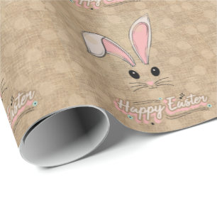 Happy Easter Bunny Face Neutral Polka Dots Wrapping Paper