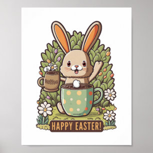 Happy Easter Bunny Floral Egg Hunting Coffee Lover Poster