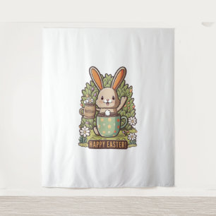 Happy Easter Bunny Floral Egg Hunting Coffee Lover Tapestry