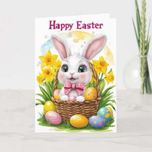 Happy Easter Bunny Floral Holiday Card