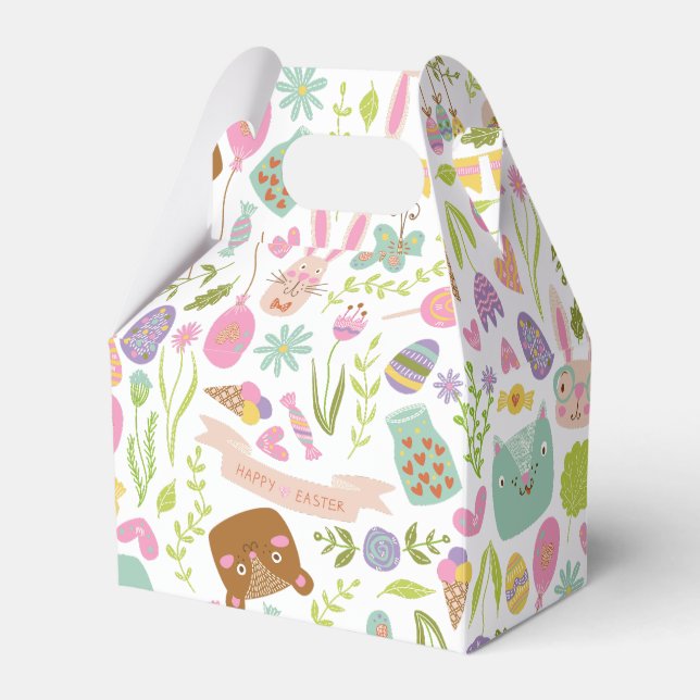 Happy Easter Bunny Floral Pattern Favour Box (Front Side)