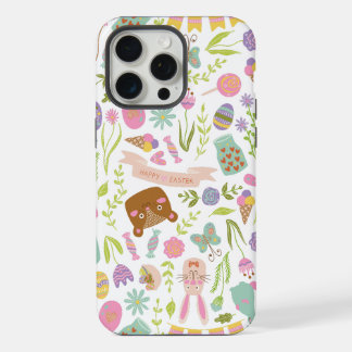 Happy Easter Bunny Floral Pattern iPhone 15 Pro Max Case