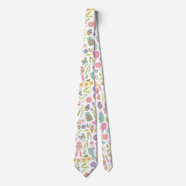 Happy Easter Bunny Floral Pattern Tie (Front)