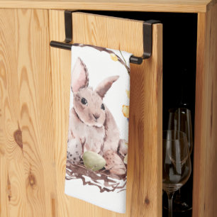 Happy Easter Bunny Floral Wreath Kitchen Towel