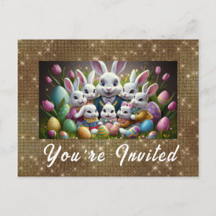 *~* Happy Easter Bunny Flowers Eggs TVi Invitation Postcard