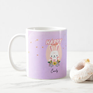 Happy Easter Bunny Flowers Name Coffee Mug